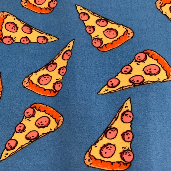 Lularoe OS Leggings PIZZA PARTY Pepperoni Pizza Slices Pattern Blue Multicolor - Picture 2 of 6